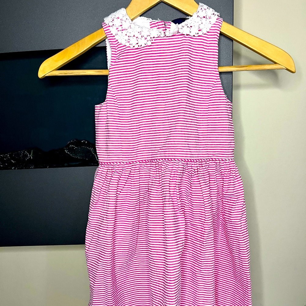 Adorable Polo Ralph Lauren girls dress. Pink and white striped with lace neck!